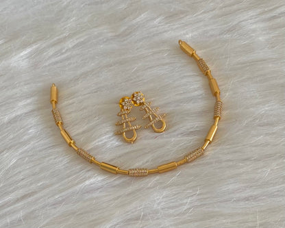 Antique gold tone cz white stone kante necklace set dj-54756