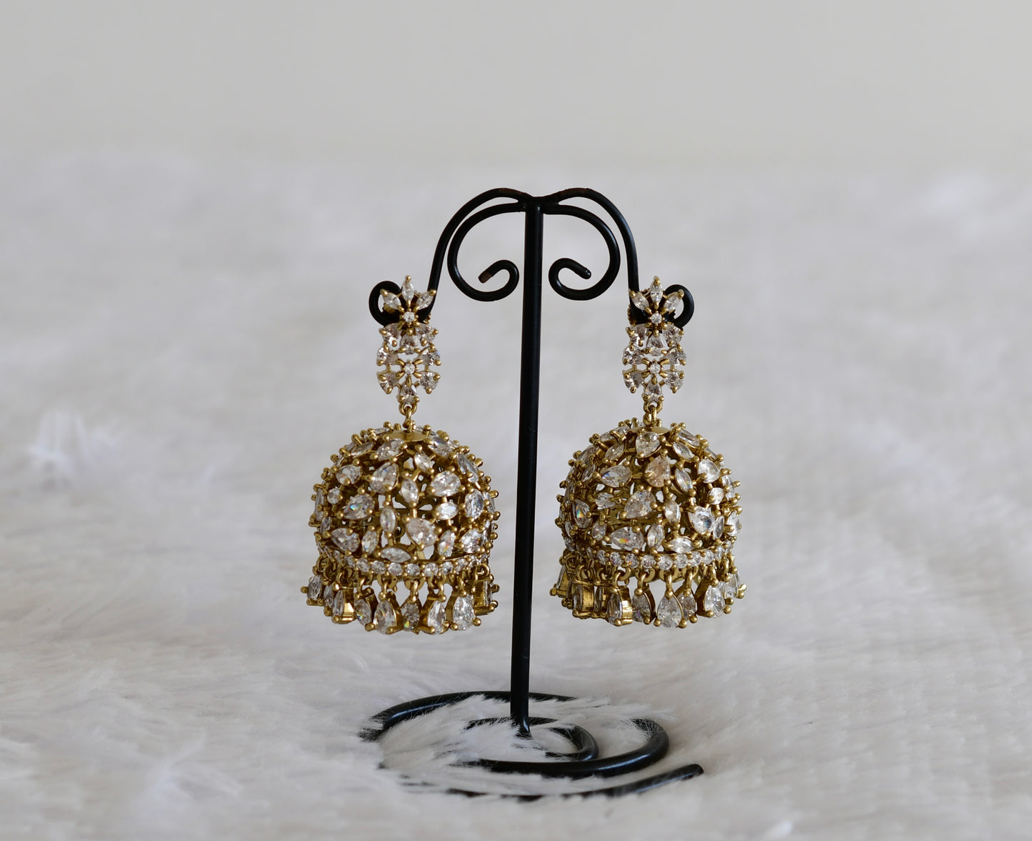 Antique gold tone white floral big jhumkka dj-52556