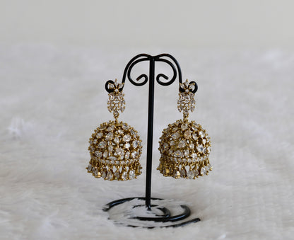 Antique gold tone white floral big jhumkka dj-52556