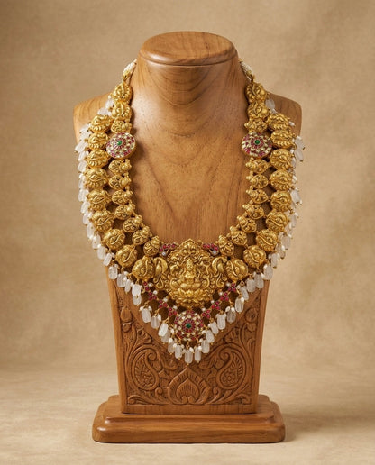 Antique gold look alike Pink-green-white Lakshmi kundan jadau swan haar dj-40612