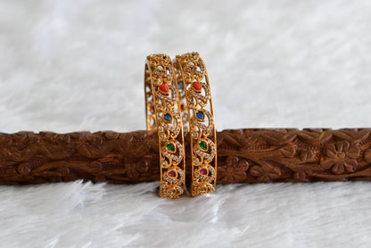 Matte finish cz navarathna mango bangles(2.6) dj-51783