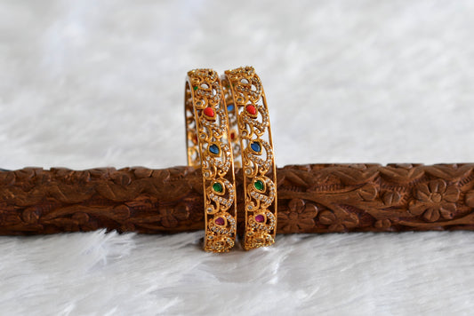 Matte finish cz navarathna mango bangles(2.8) dj-51784