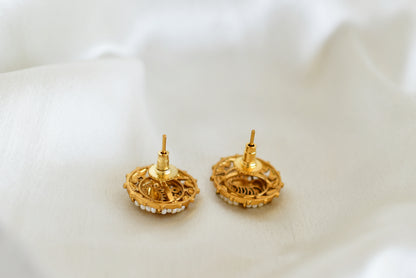 Antique gold tone pink pearl elephant stud/earrings dj-52570