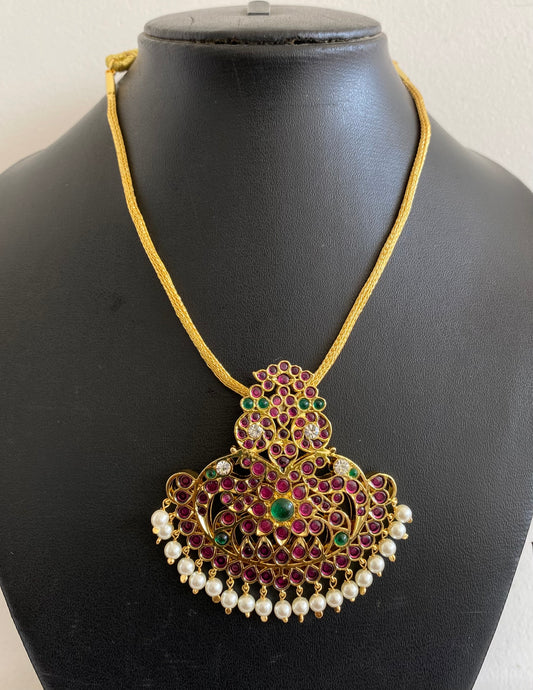 Gold tone precious kemp-green-white pearl necklace dj-53229