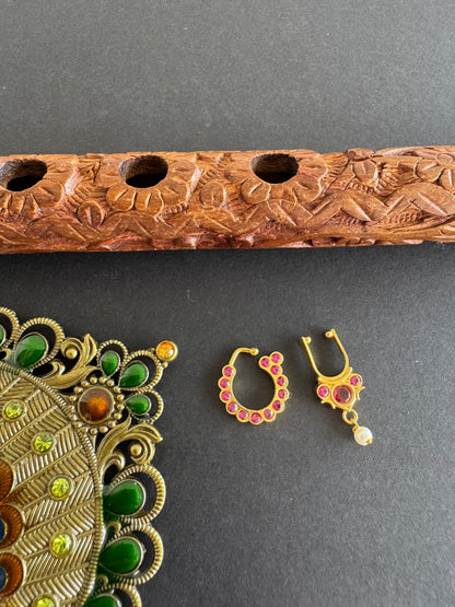 Gold tone AD pink nathu-bulakku(nose pin) dj-52039