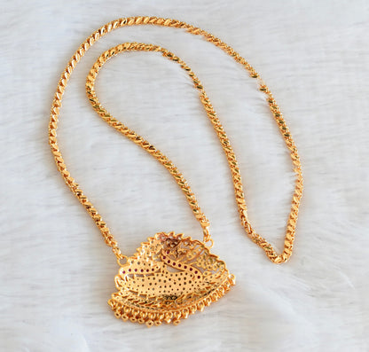 Gold tone AD white-pink swan pendant with chain dj-53346