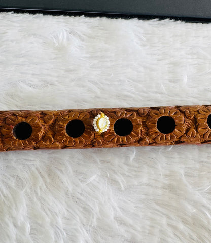 Gold tone white pearl oval kundan jadau flower Nose Pin Dj-51428