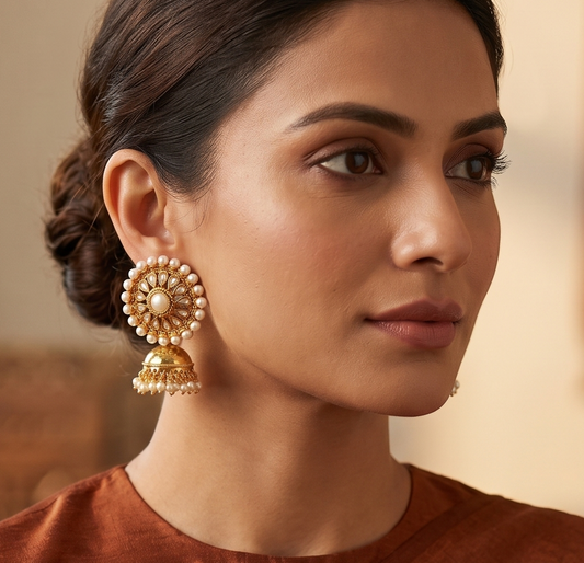 Antique gold pearl round Jhumkka dj-03954