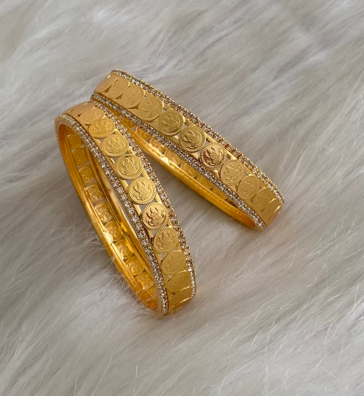 Gold tone white stone lakshmi coin bangles(2.6) Dj-54819