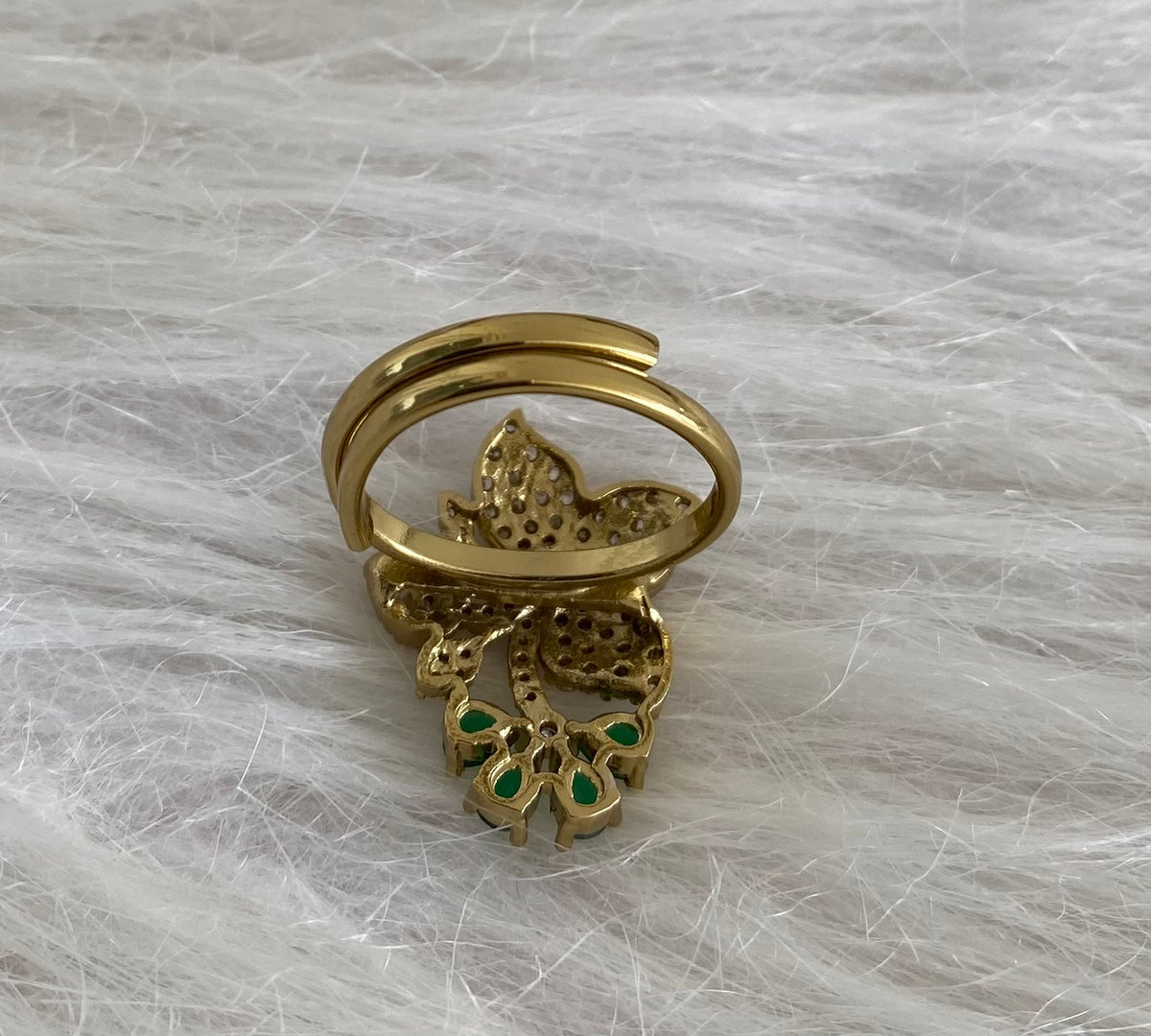 Antique gold tone cz white-green stone flower adjustable finger ring dj-55051