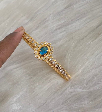 Gold tone AD white blue stone diamond look alike bangle/kada(2.10) Dj-54870