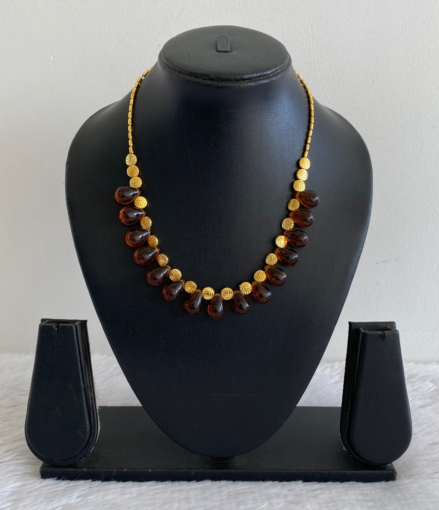Gold tone brown beads designer necklace dj-35119