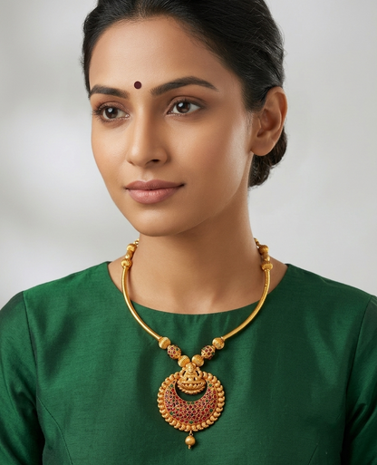 Handmade kemp-green lakshmi Hasli necklace dj-04006