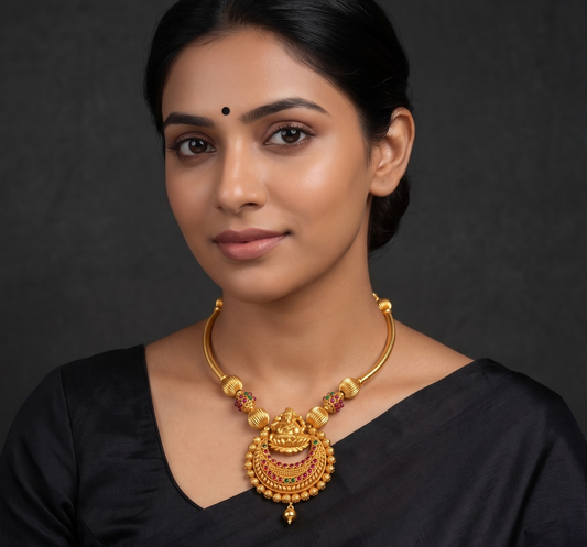 Antique handmade kemp-green Lakshmi Hasli necklace dj-04007