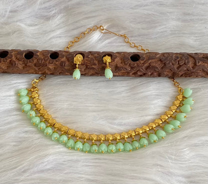 Antique gold tone sea green tulip beaded necklace set dj-54215