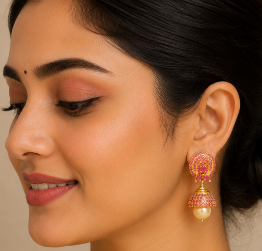 Gold tone ruby-pearl jhumkka-dj04039
