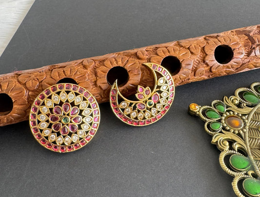 Antique gold tone kemp-green-white sun moon hair jewel dj-52019