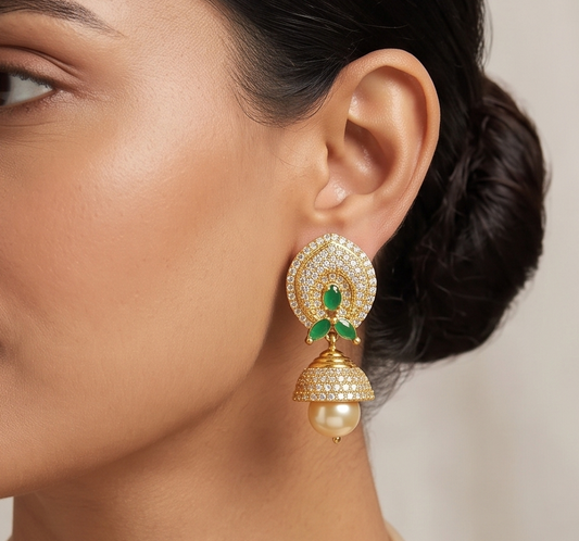 Gold tone cz green jhumkka-dj04041
