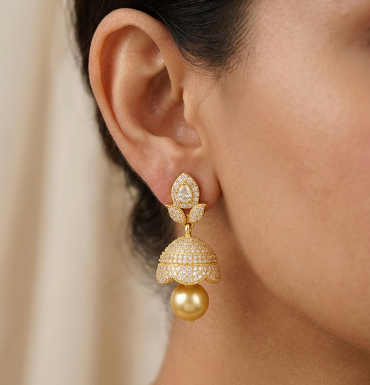 Gold tone cz white jhumkka-dj04043