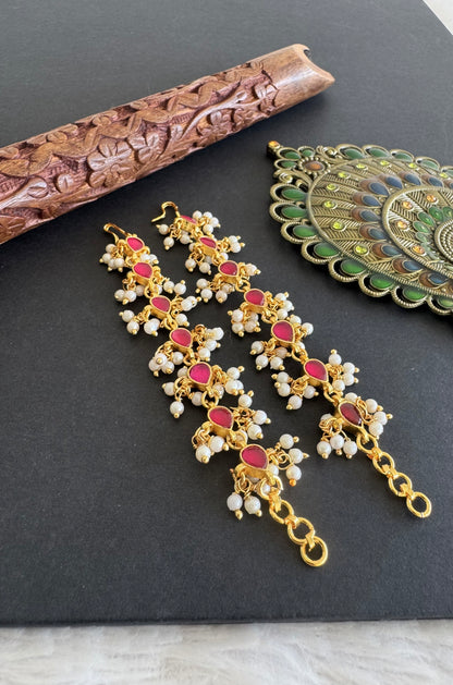 Gold tone pink kundan jadau pearl ear side chain dj-52048