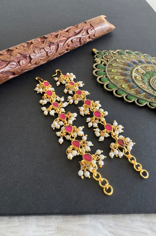 Gold tone pink kundan jadau pearl ear side chain dj-52048