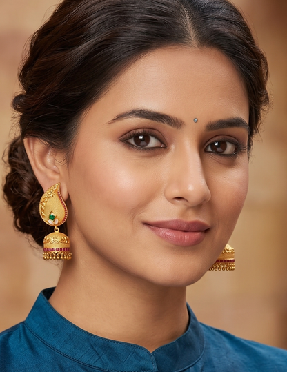 Matte finish ruby-emerald mango jhumkka dj-04135