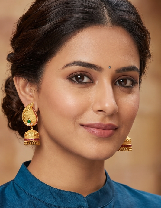 Matte finish ruby-emerald mango jhumkka dj-04135