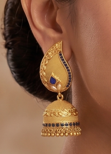 Matte finish royal blue-pearl mango jhumkka  dj-04136