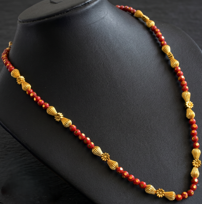 Gold tone Red Beaded Necklace -dj04155