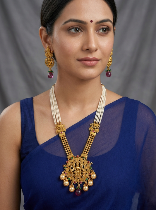 Antique gold tone Kemp-green Lakshmi Necklace Set-dj04156