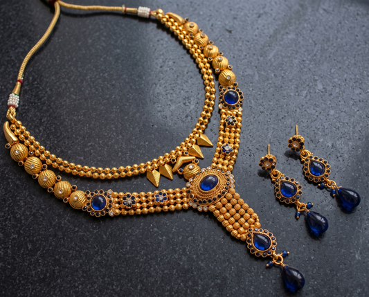 Antique gold tone Blue Necklace Set-dj04168