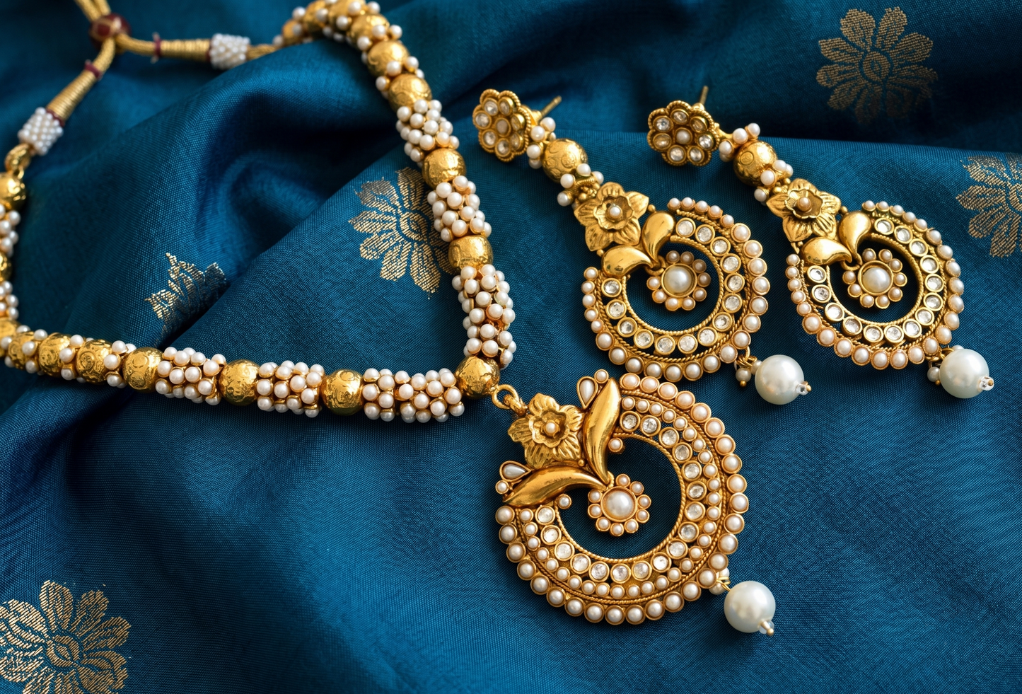 Antique gold tone pearl necklace set dj-04172