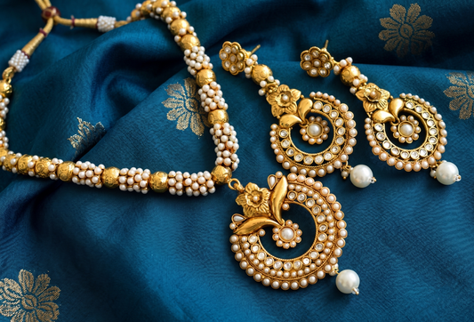 Antique gold tone pearl necklace set dj-04172