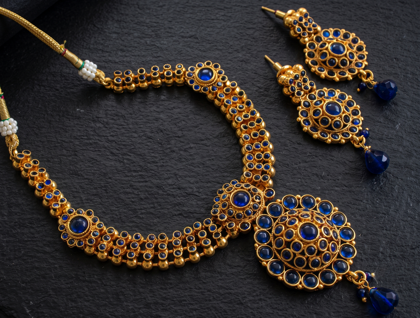 Antique gold tone Blue Necklace Set-dj04181