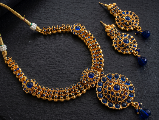 Antique gold tone Blue Necklace Set-dj04181