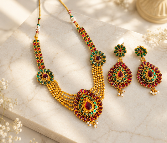 Antique gold tone Kemp-green layer Necklace Set-dj04187