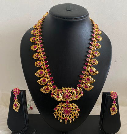 Gold tone Ruby peacock necklace set dj-04201
