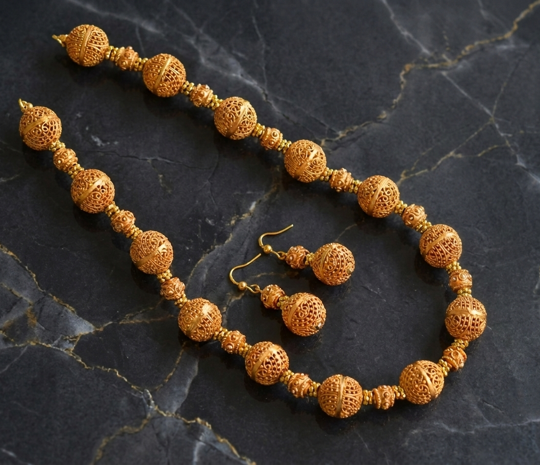 Matte finish beaded necklace set dj-04211
