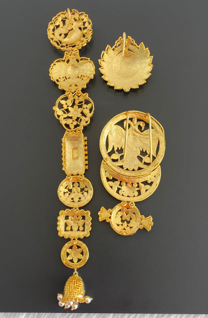 Gold tone 5 in 1 ganda berunda kundan jadau long jadai hair jewel dj-55056