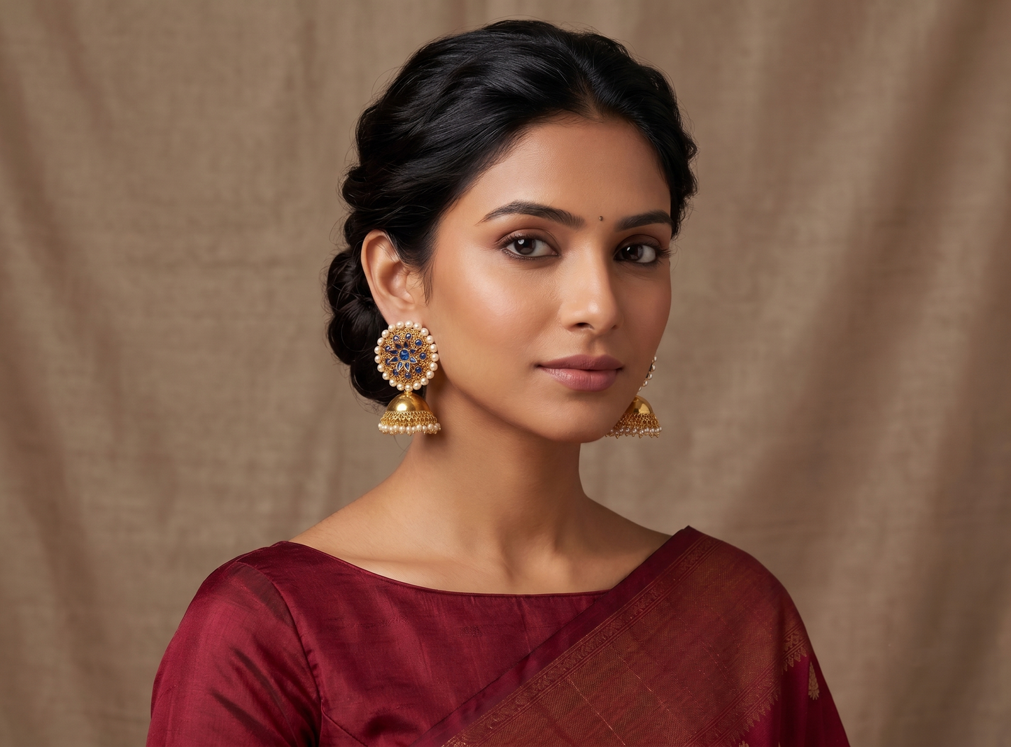 Gold tone Blue Round Top Pearl Jhumkka-dj04445