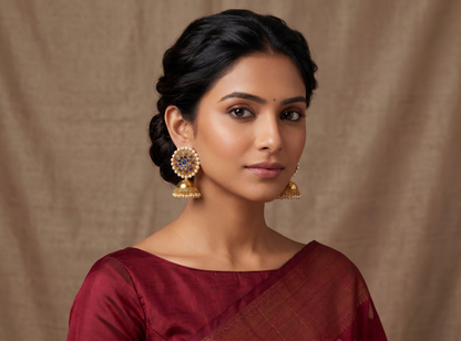 Gold tone Blue Round Top Pearl Jhumkka-dj04445