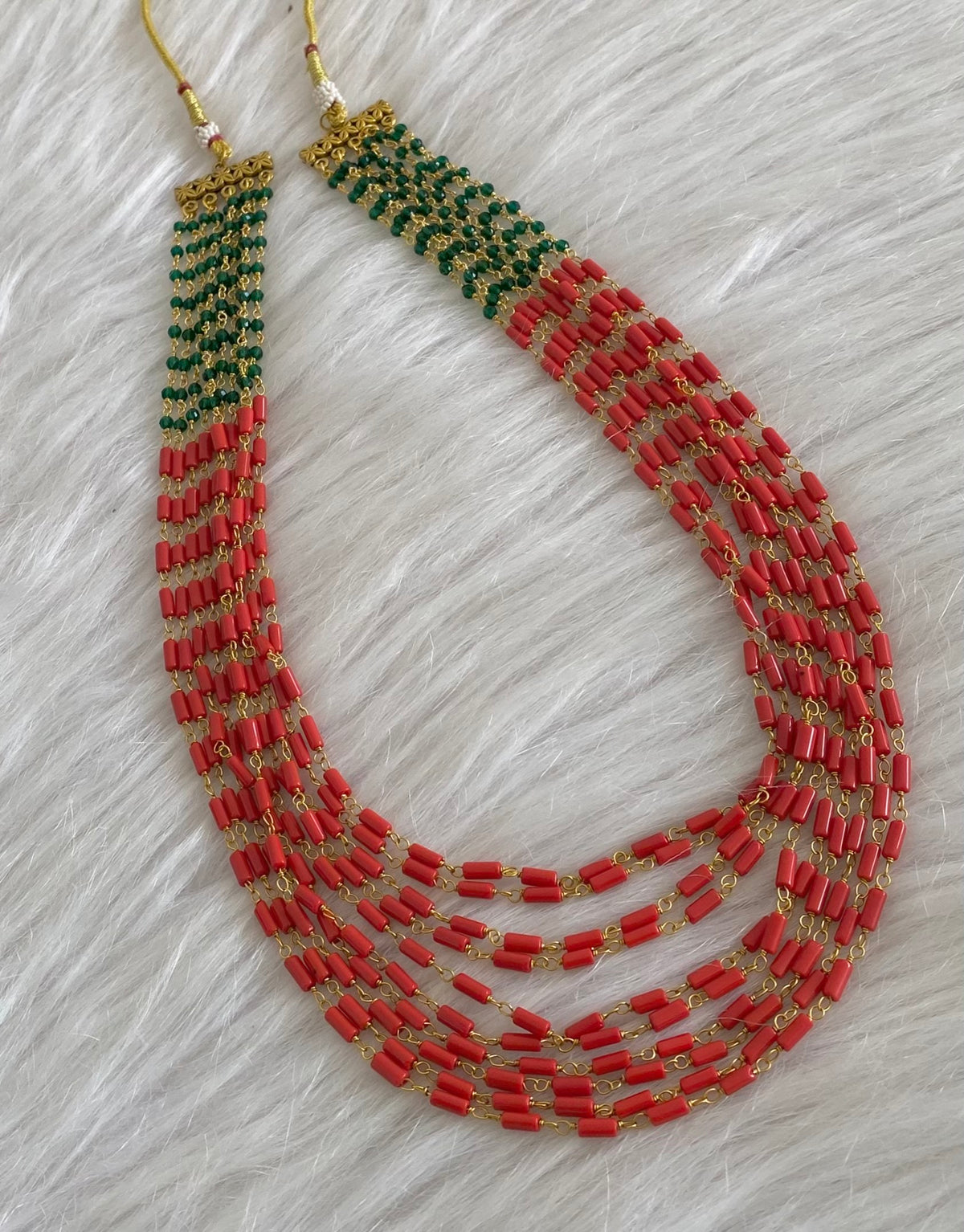 Antique gold tone multilayer coral-green beaded necklace dj-54982