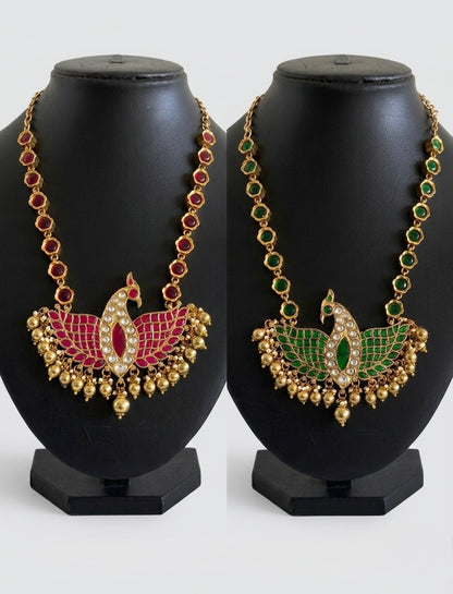 Antique gold tone reversible kundan jadau mayapakshi pendant necklace dj-54170