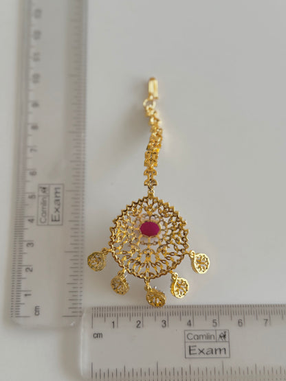 Two tone cz-ruby thilak stone tikka dj-51368