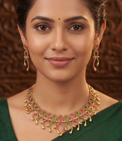 Gold Tone Ruby-emerald Necklace Set-dj04515