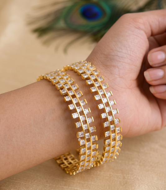 Gold tone cz white square stone Bangles(2.8) dj-04555