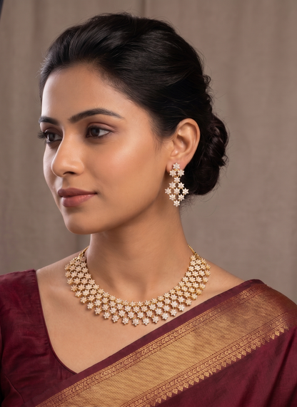 Gold tone Cz Nakshatra Necklace Set-dj04574