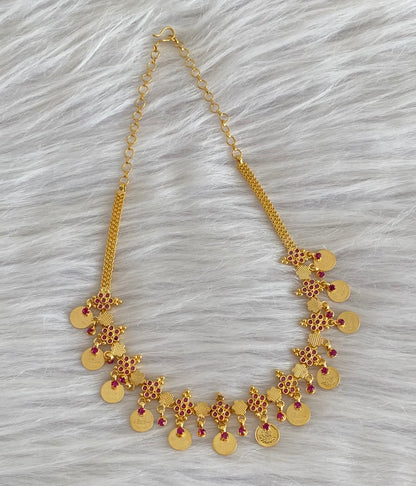 Gold tone pink stone lakshmi coin necklace dj-54121