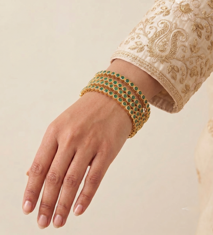 Gold Tone Set of 4 Emerald Bangles (2.8) dj04695