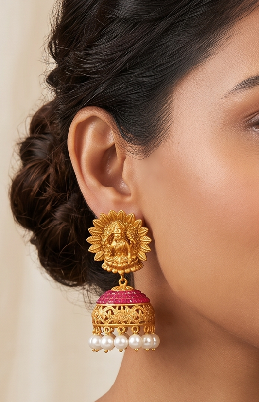 Matte Finish Lakshmi Ruby pearl Jumkka-dj04696